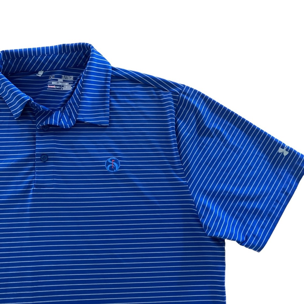 Under Armour Polo Mens XL Blue Striped HeatGear Short Sleeve Stoney Creek Golf